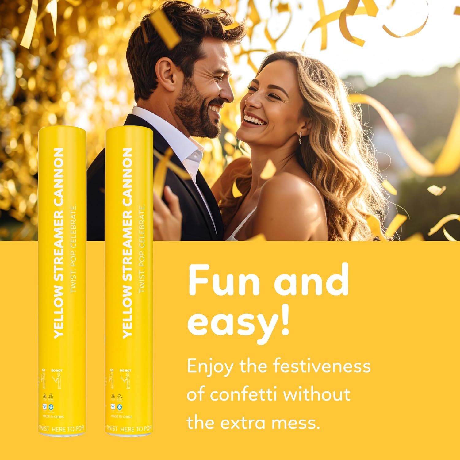 Yellow Streamer Cannon Confetti Poppers | Biodegradable Yellow Confetti | TUR Party Supplies  Party Poppers for Celebrations