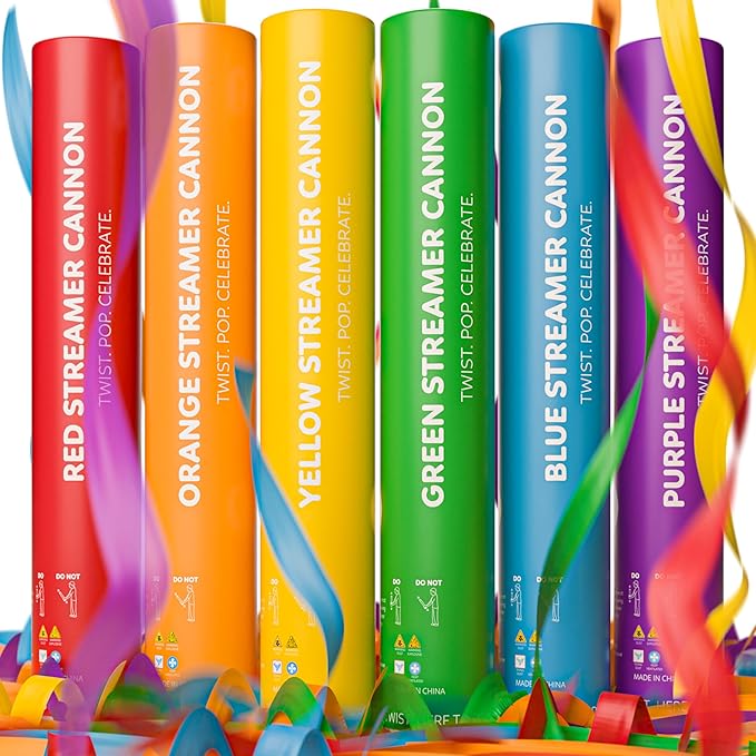 Rainbow biodegradable streamer cannon 6 pack
