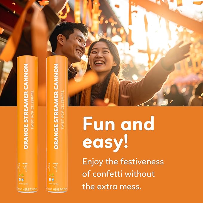 Orange Streamer Cannon Confetti Poppers | Biodegradable Orange Confetti | TUR Party Supplies  Party Poppers for Celebrations