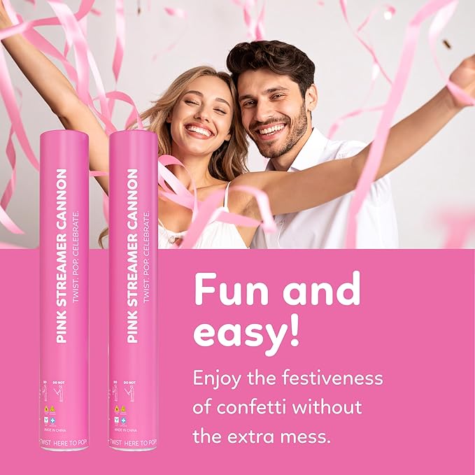 Pink Streamer Cannon Confetti Poppers | Biodegradable Pink Confetti | TUR Party Supplies  Party Poppers for Celebrations