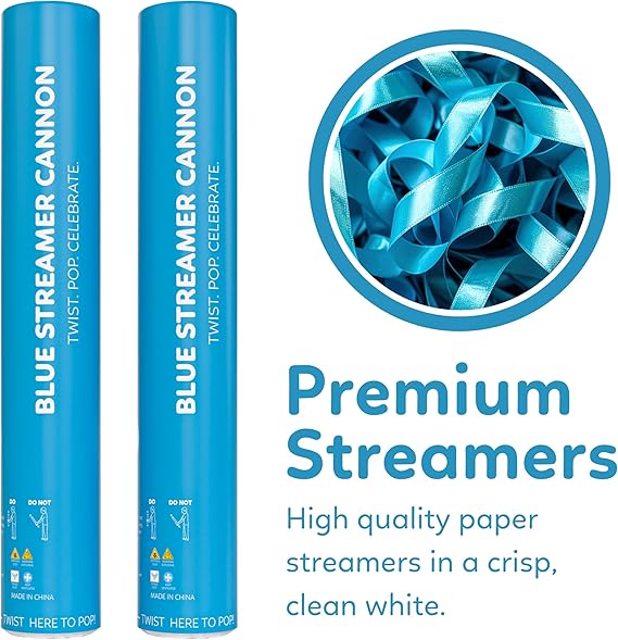 Blue Streamer Cannon Confetti Poppers | Biodegradable Blue Confetti | TUR Party Supplies  Party Poppers for Celebrations