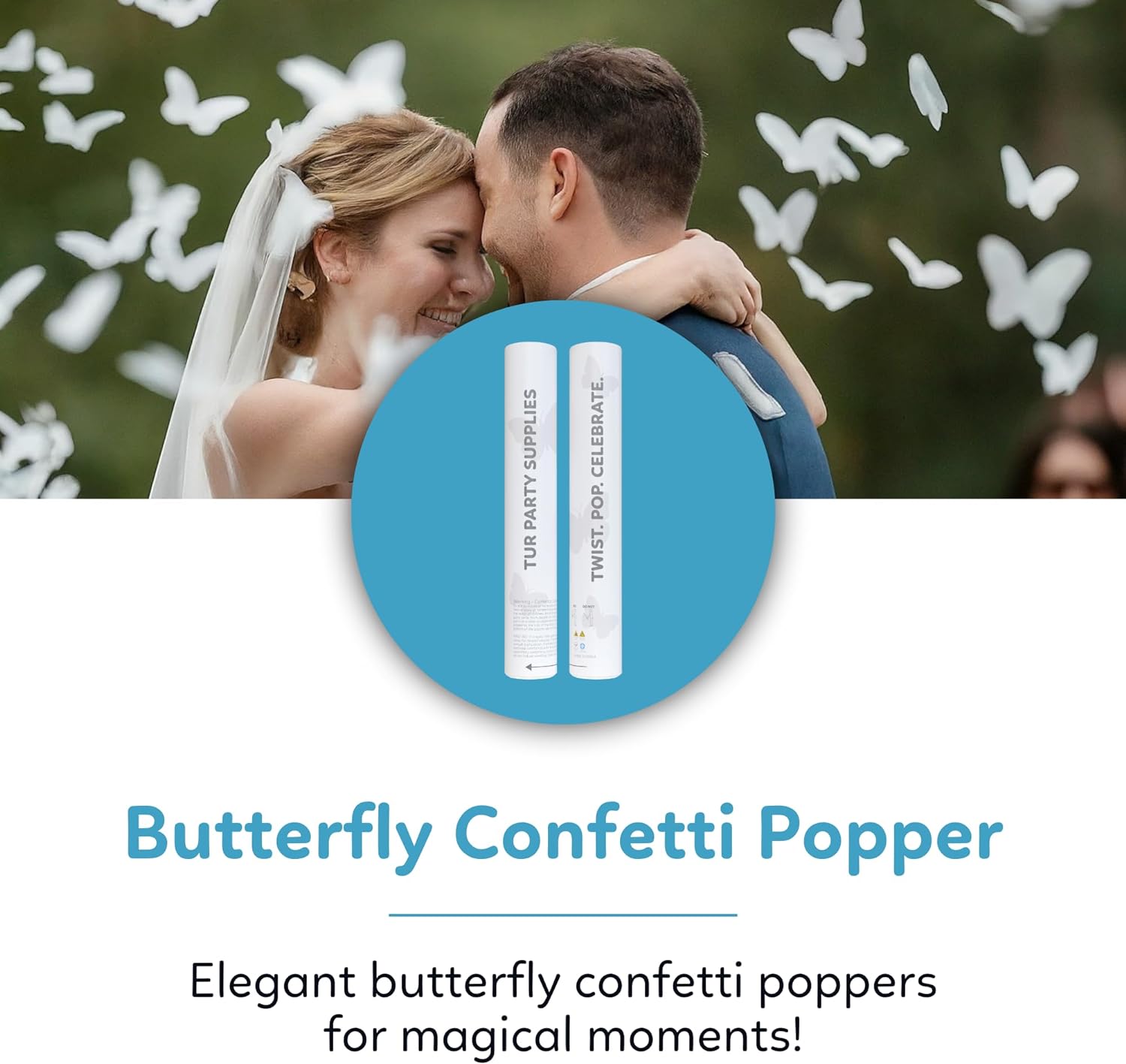 White butterfly biodegradable confetti cannon, 6-pack that launches up to 25 feet — product view 2