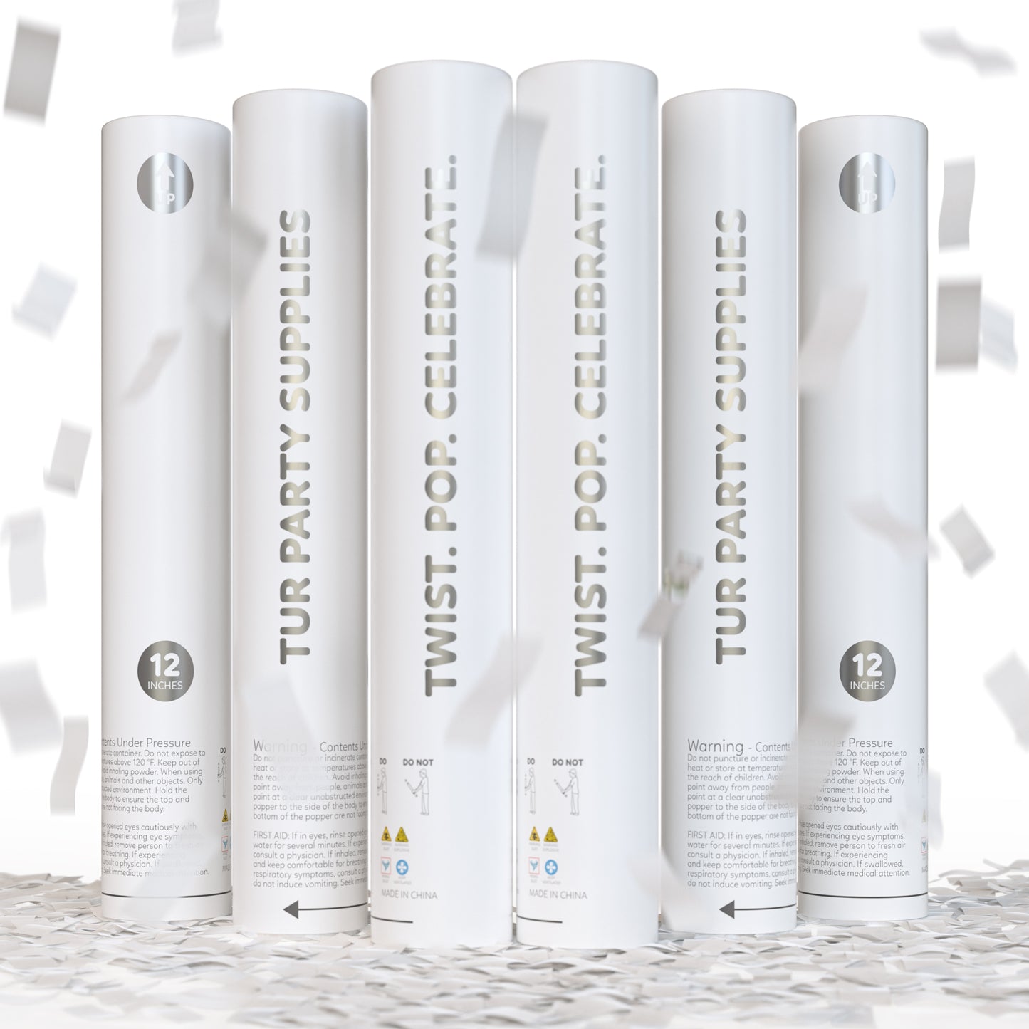 White biodegradable wedding confetti cannon, 6-pack that launches up to 25 feet