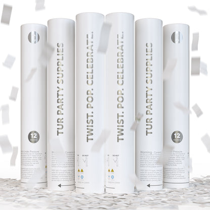 White biodegradable wedding confetti cannon, 6-pack that launches up to 25 feet