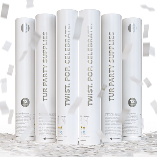 White biodegradable wedding confetti cannon, 6-pack that launches up to 25 feet