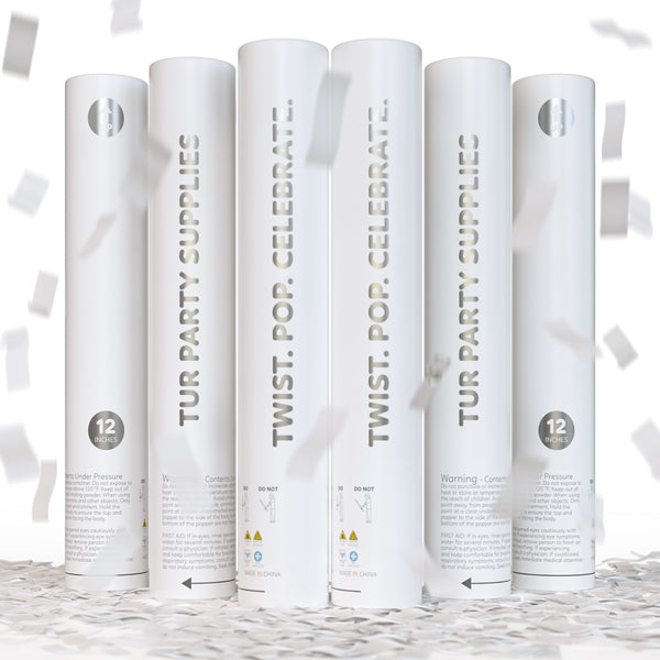 White biodegradable wedding confetti cannon, 6-pack that launches up to 25 feet