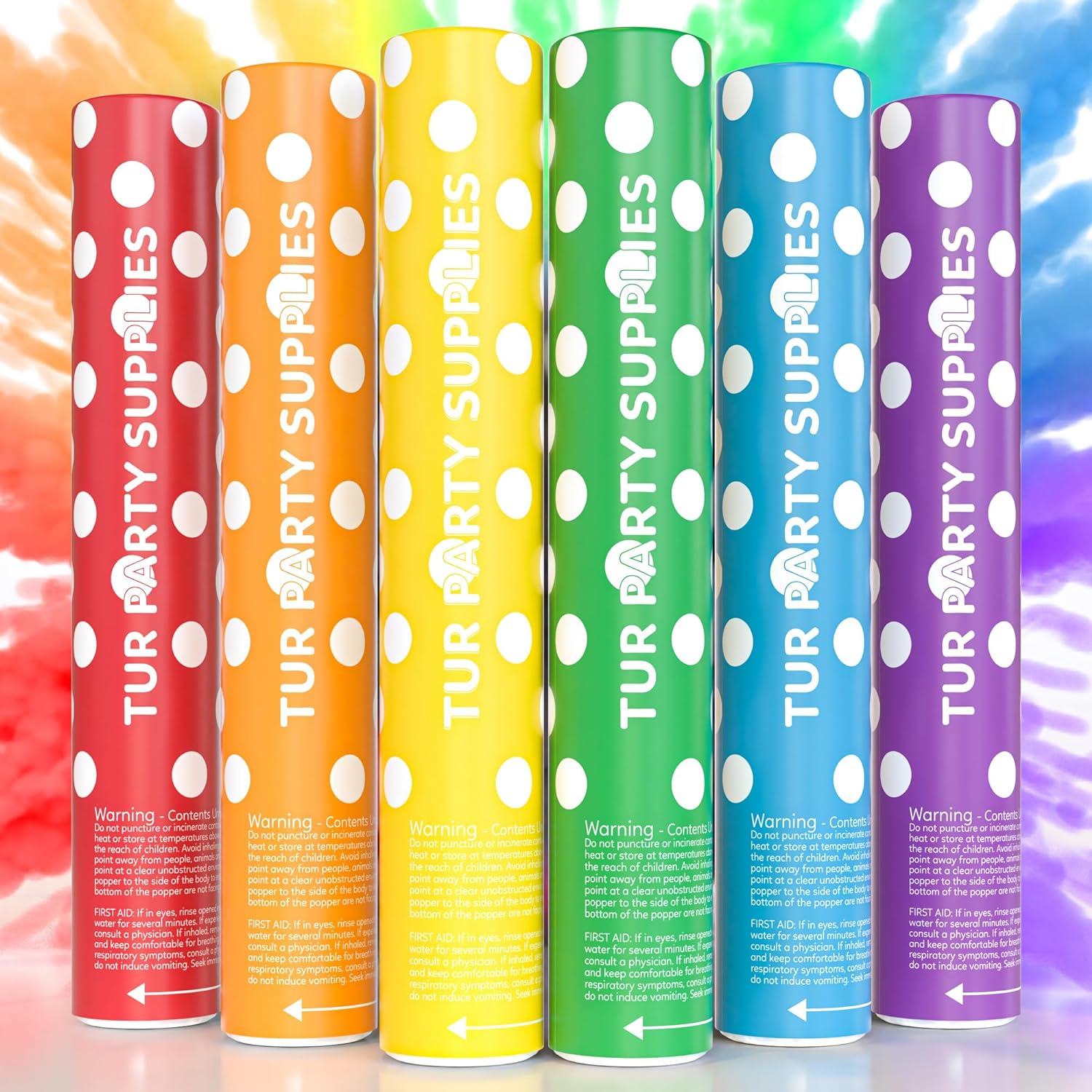 6 Pack Rainbow Powder Cannon Poppers
