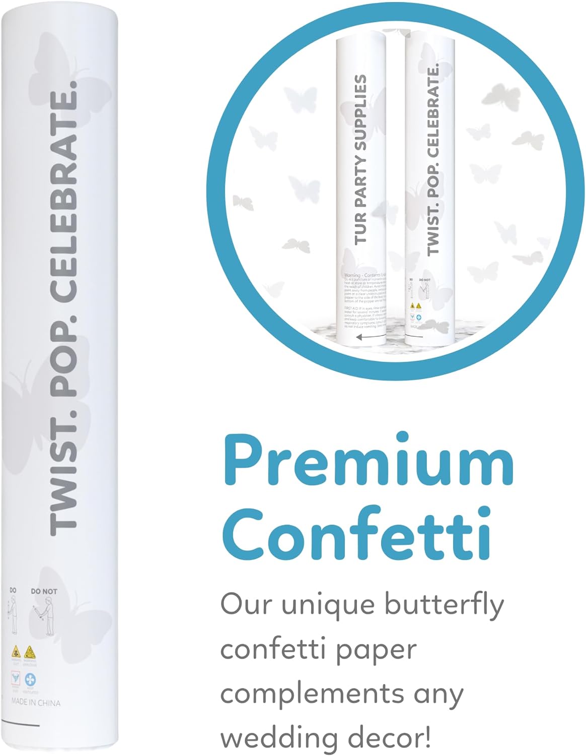 White butterfly biodegradable confetti cannon, 6-pack that launches up to 25 feet — product view 7