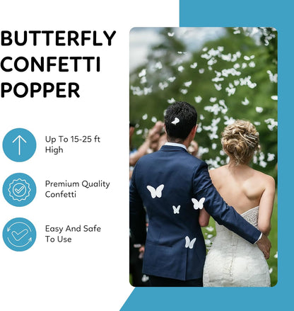 White butterfly biodegradable confetti cannon, 6-pack that launches up to 25 feet — product view 6