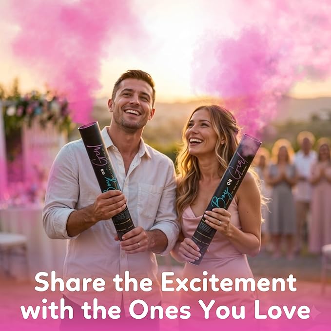 Gender reveal powder cannon, 3 pink and 3 blue biodegradable poppers — product view 4
