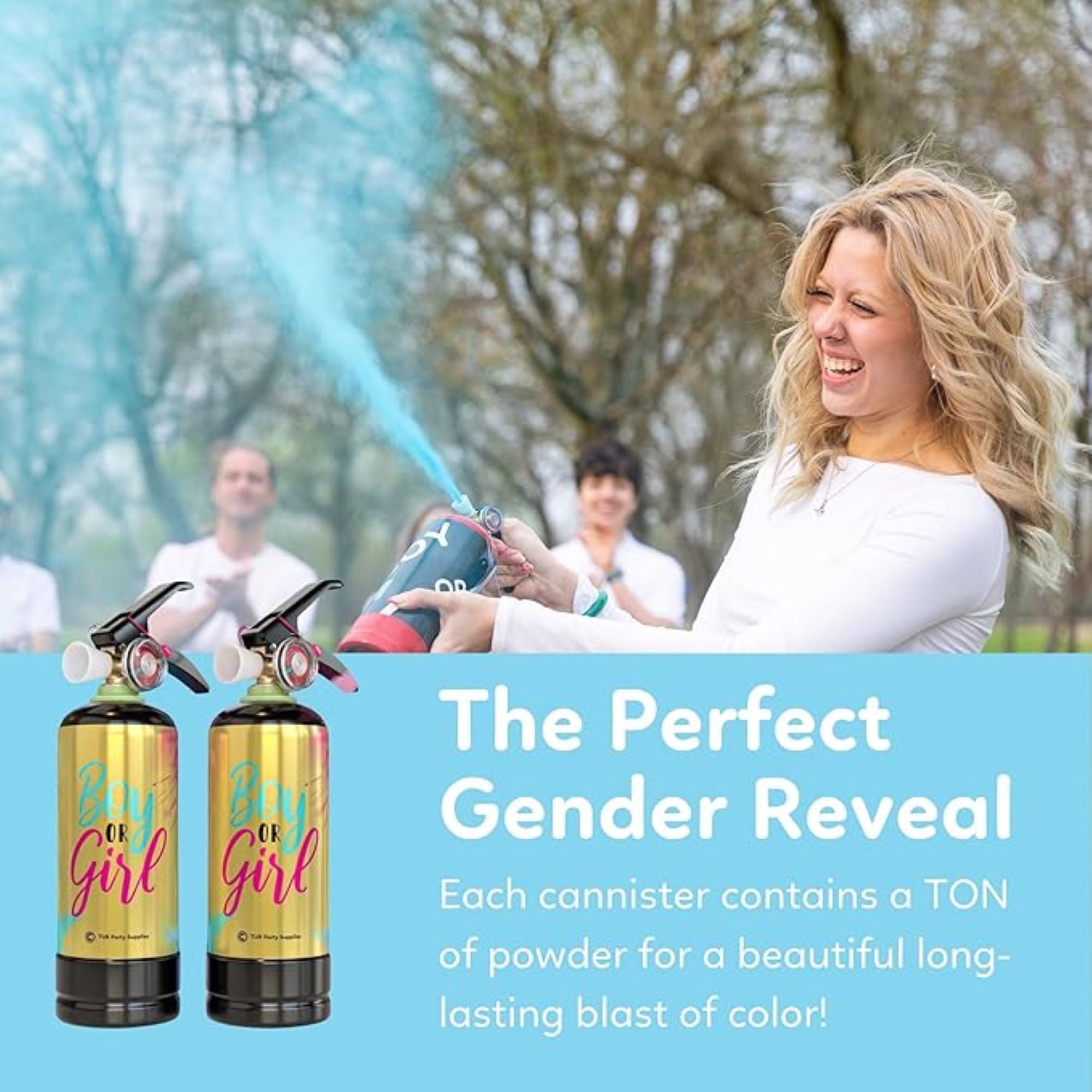 Baby Gender Reveal (1 Blue, 1 Pink) Fire Extinguisher Smoke Bombs Powder Cannon Gold - Gender Reveal Ideas