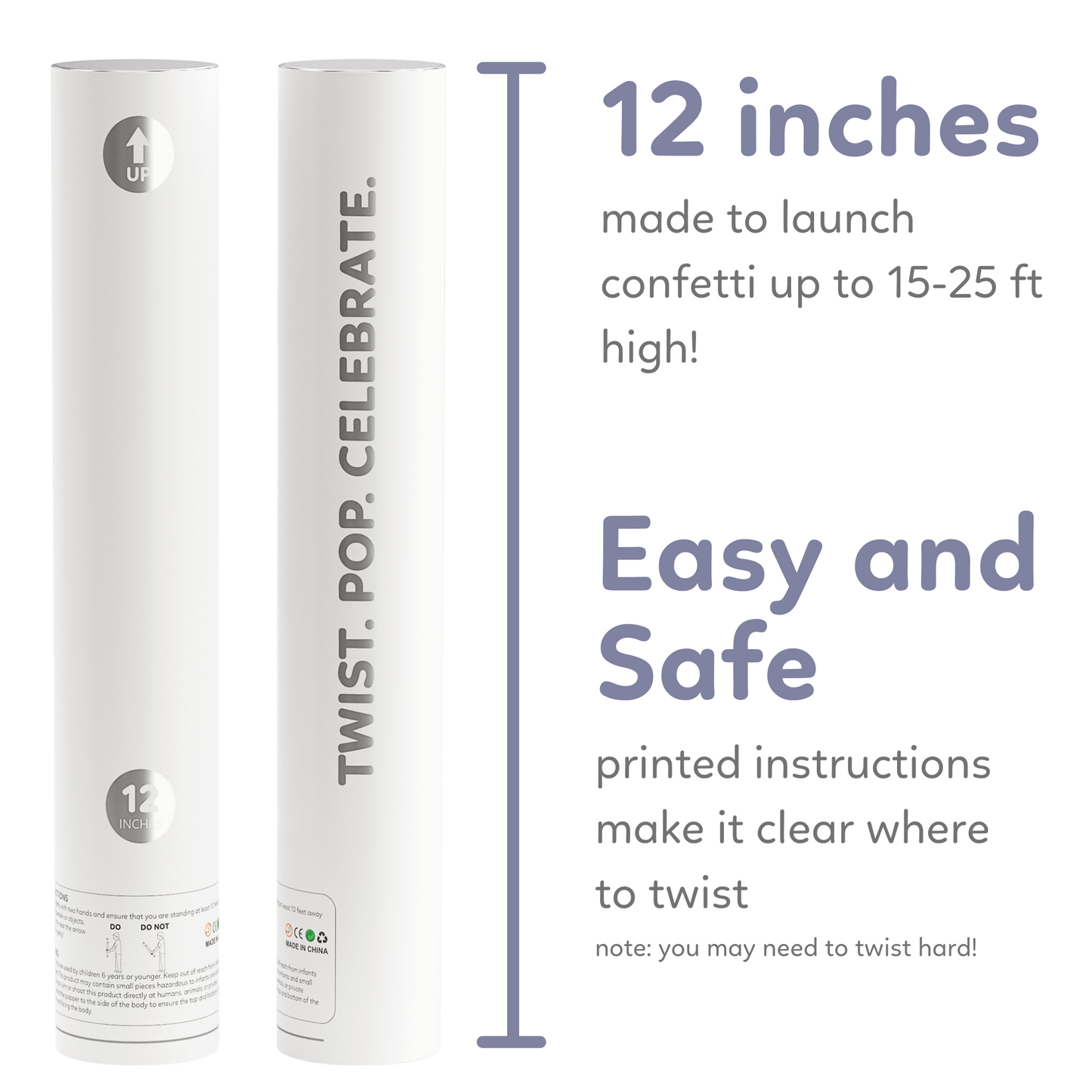 White biodegradable wedding confetti cannon, 6-pack that launches up to 25 feet — product view 5