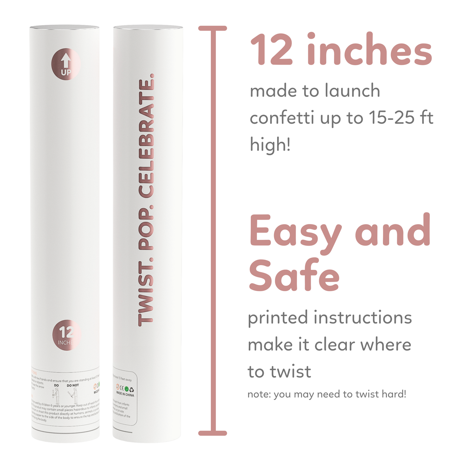 Rose gold metallic confetti cannon, 6-pack that launches up to 25 feet — product view 5