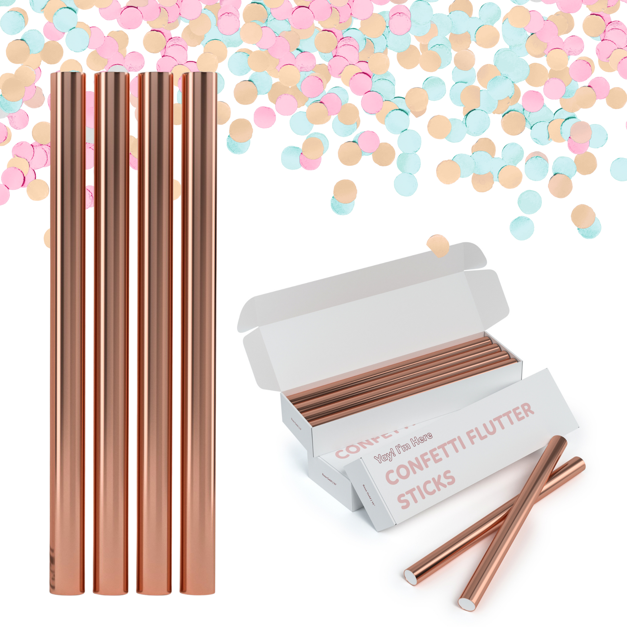 Confetti Flutter Sticks - Rose Gold - 8 Pack