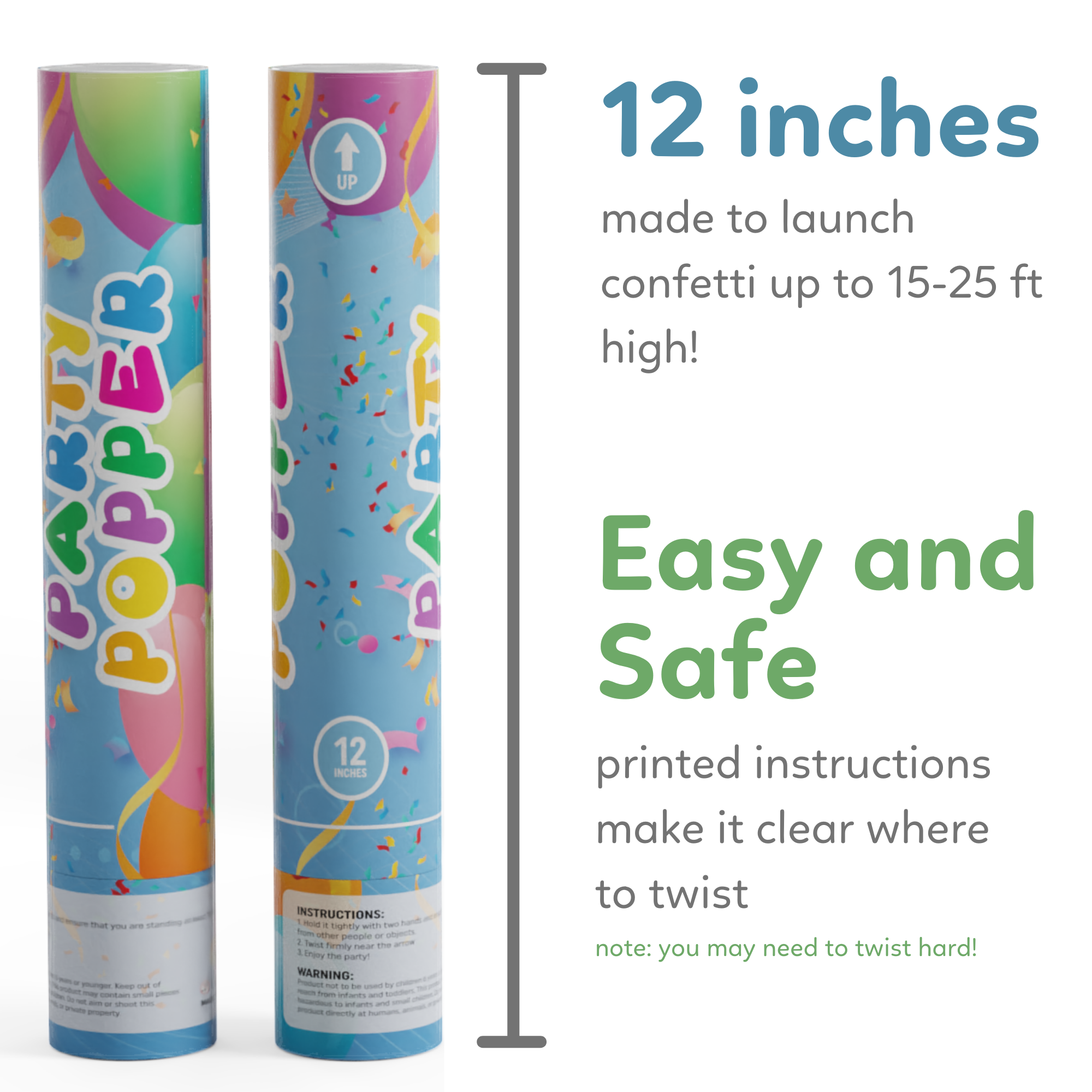 Dimensions for Biodegradable Confetti Poppers Birthday