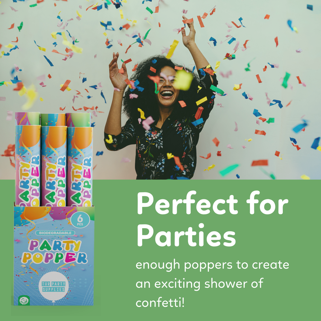 Biodegradable Confetti Poppers Perfect for all your Parties 6 Pack