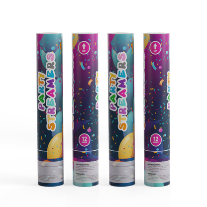 Multicolor metallic streamer cannons, multipack