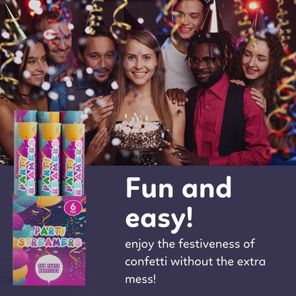 No Mess Streamer Popper for all your parties 6 pack