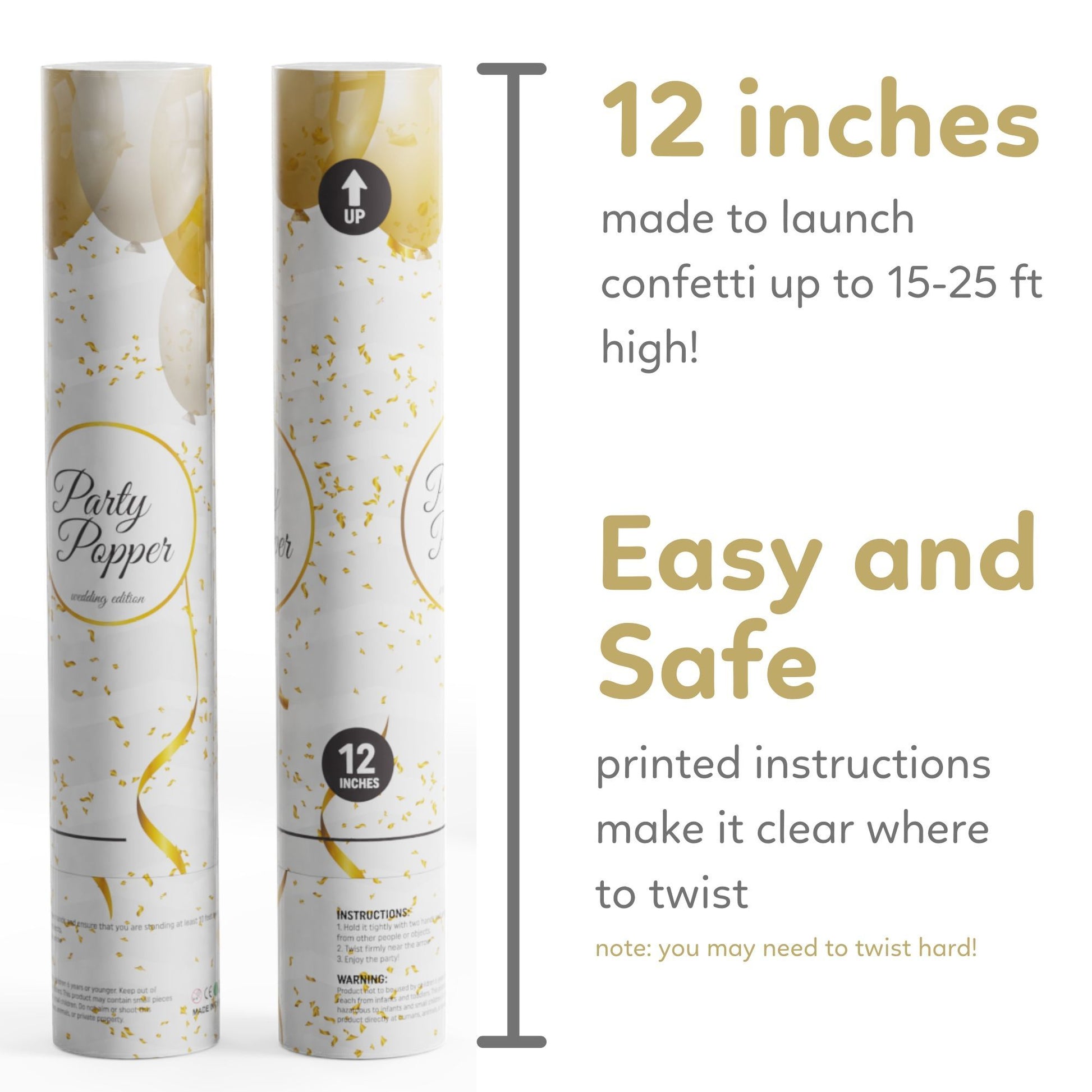 Dimensions of Wedding Poppers for your special day 6 pack