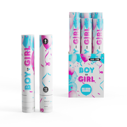 Gender Reveal Poppers with Confetti and Powder for an exciting reveal 6 pack
