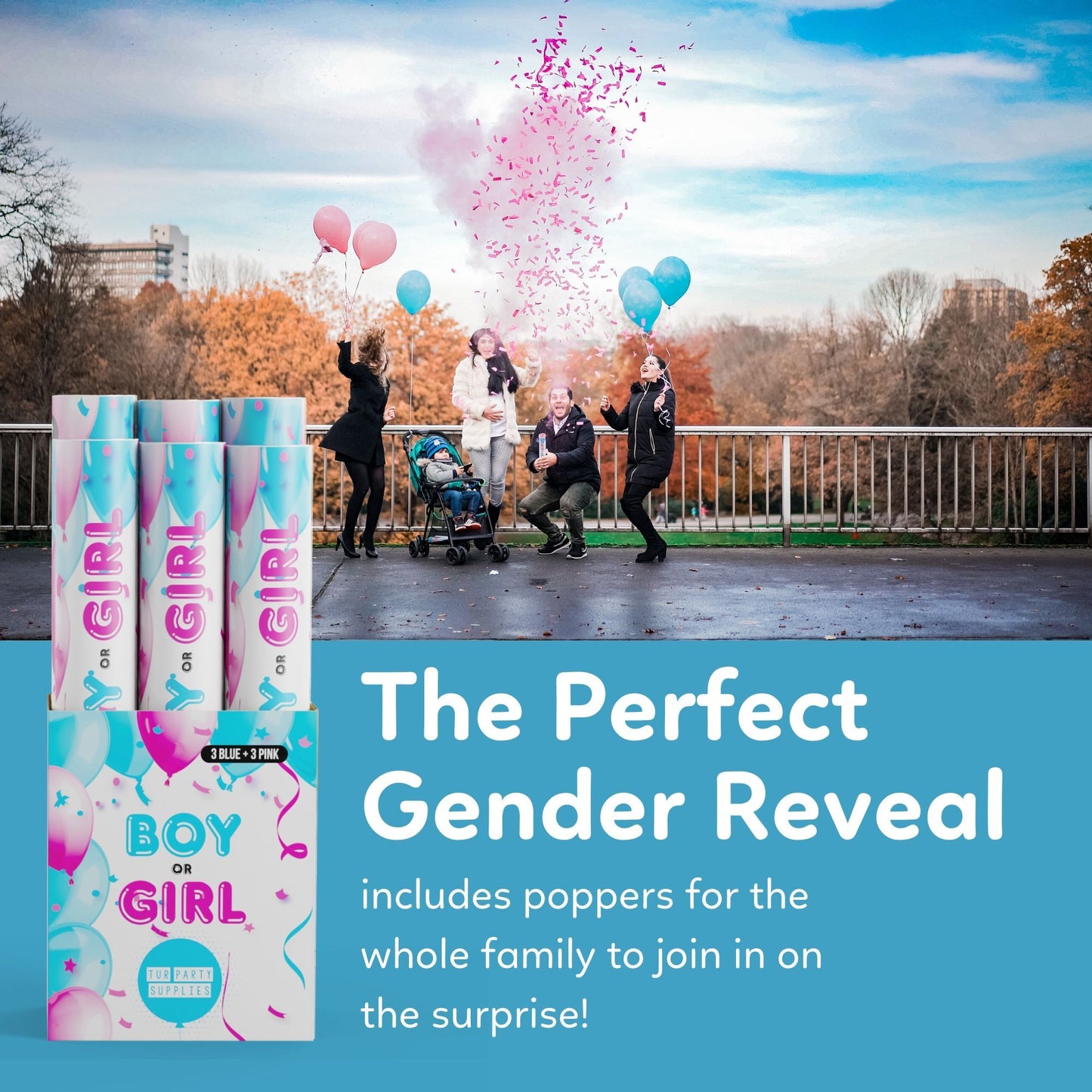 Gender Reveal Poppers with Confetti and Powder for the Perfect Gender Reveal 6 pack