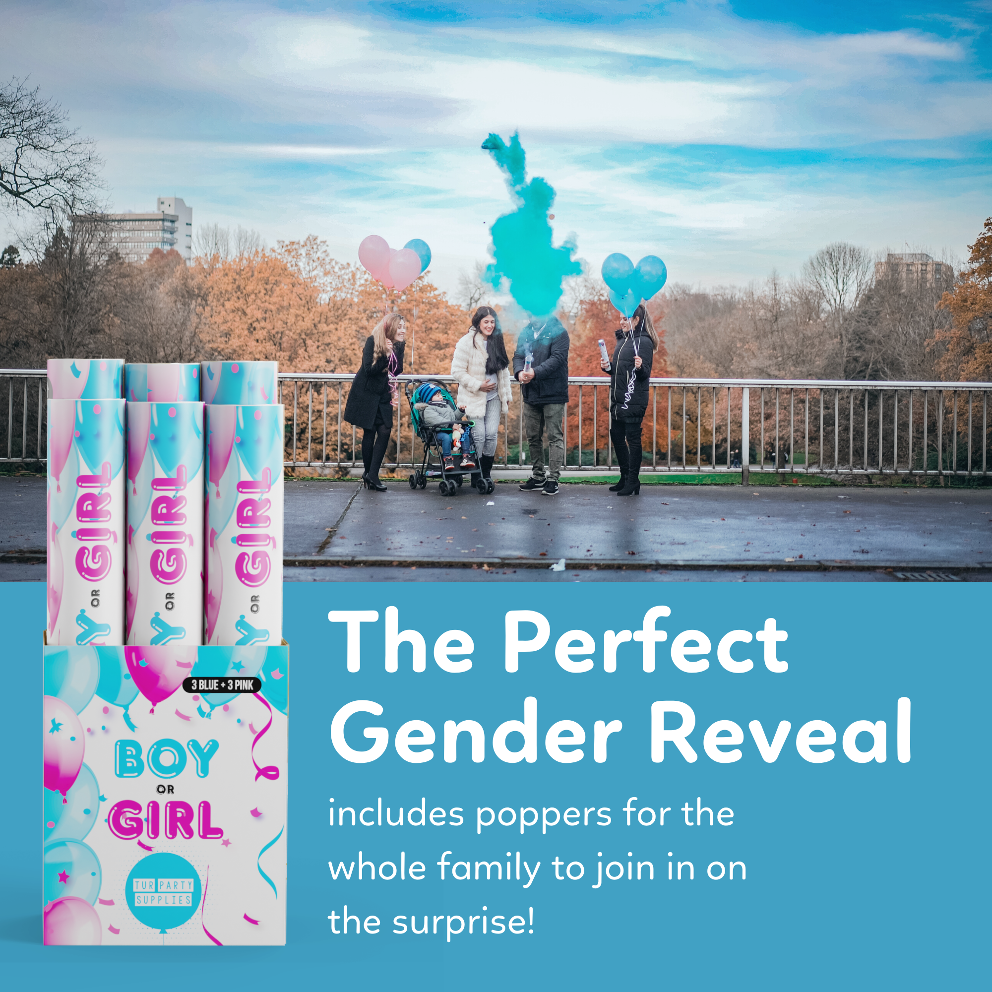 Gender Reveal Poppers with Powder for the Perfect Gender Reveal 6 pack