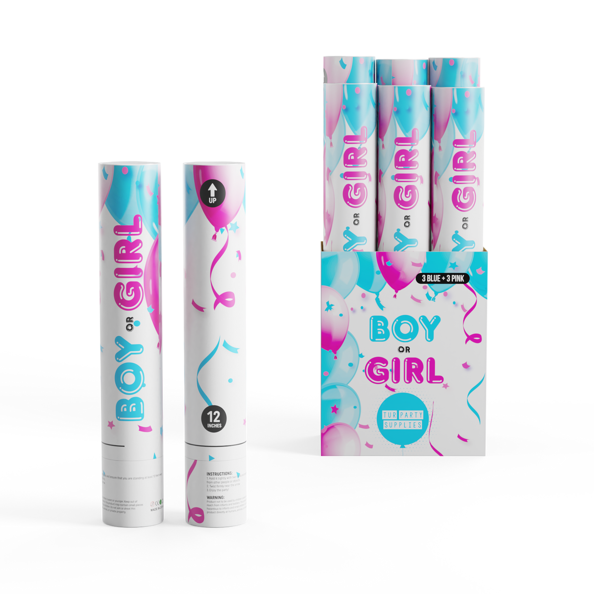 Gender Reveal Poppers Powder Cannons for an Exciting Reveal 6 pack