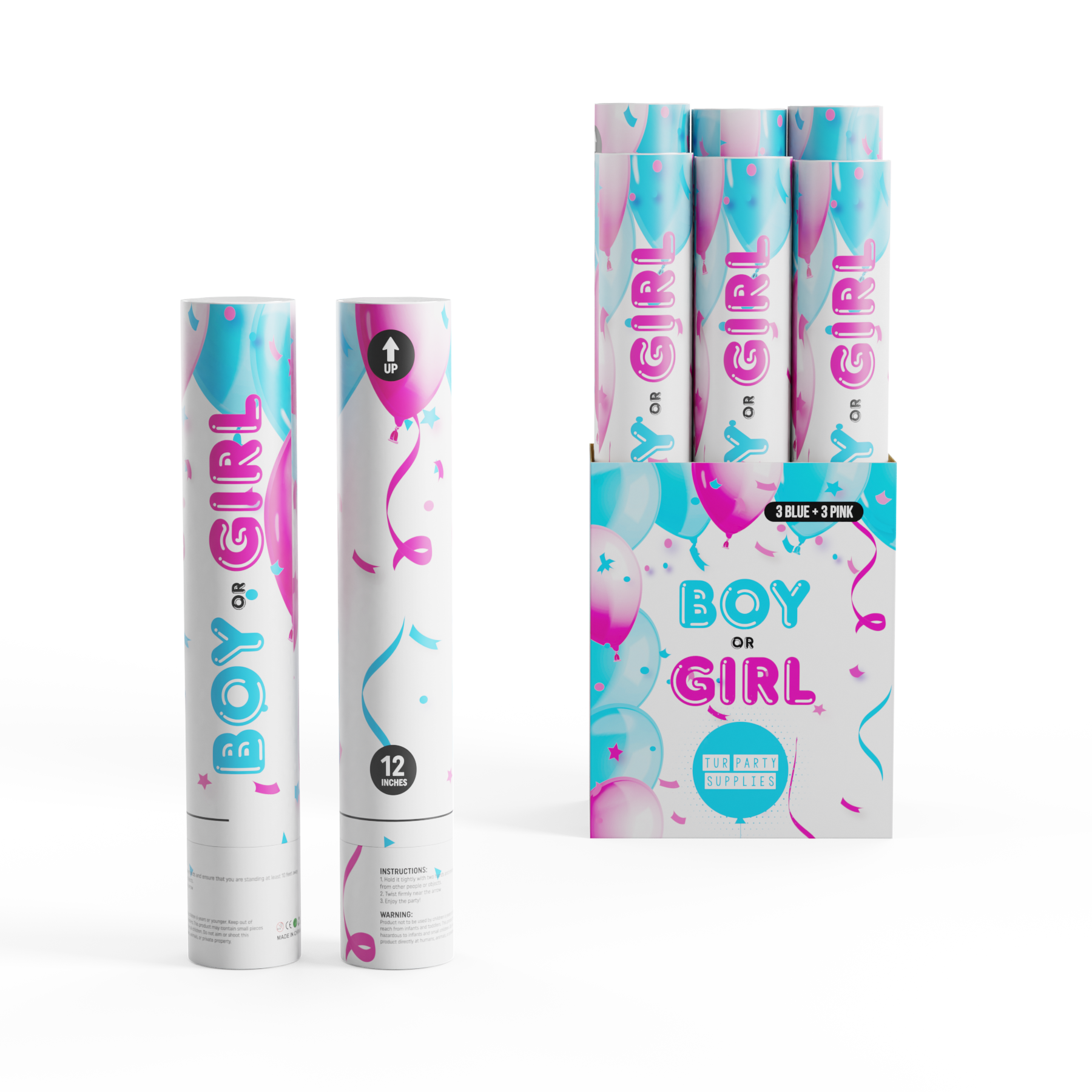 Gender Reveal Poppers Powder Cannons for an Exciting Reveal 6 pack