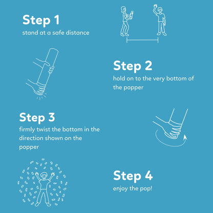 Instructions for Gender Reveal Poppers with powder for an exciting reveal 6 pack