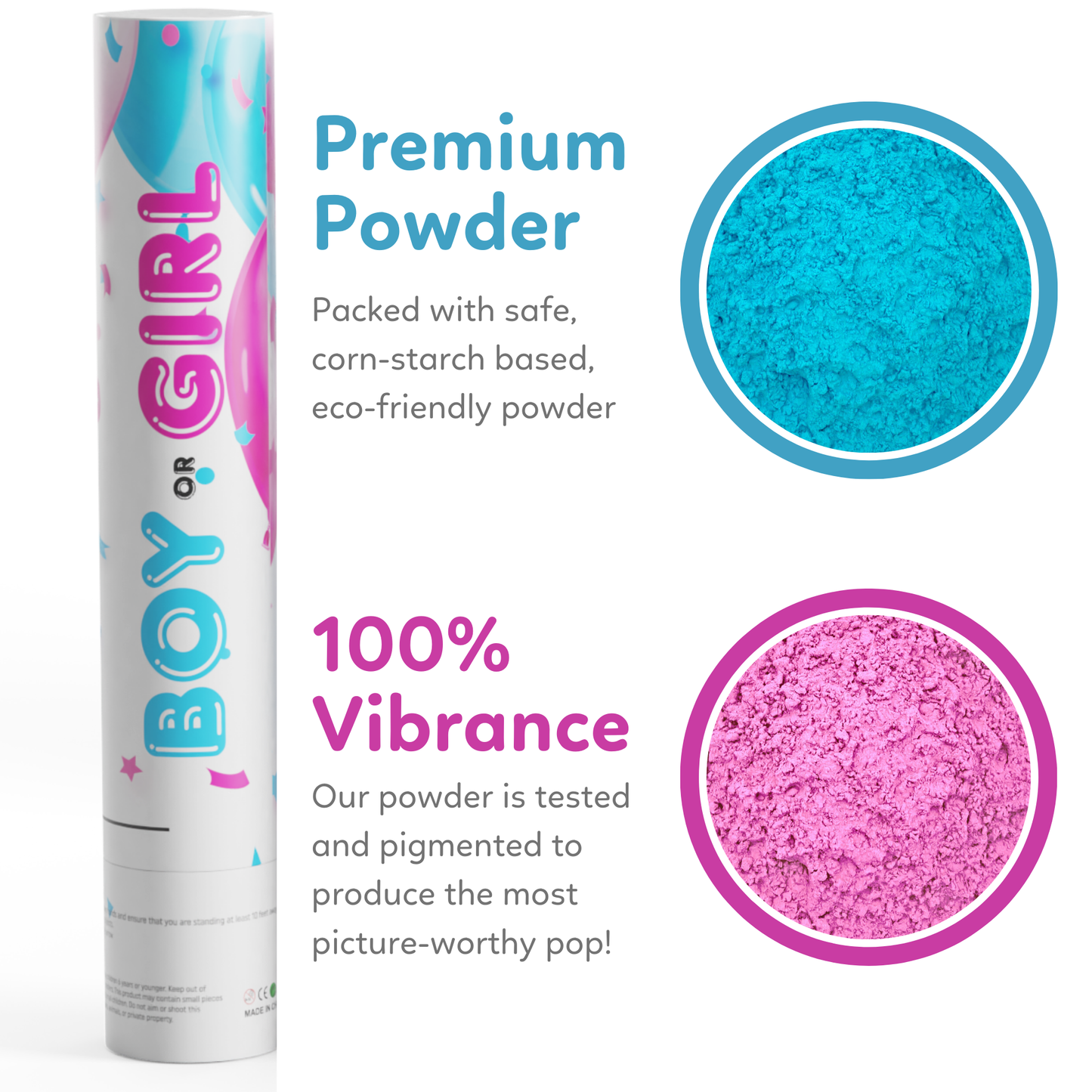 Contents for Gender Reveal Poppers with Powder for an Exciting Reveal 6 pack